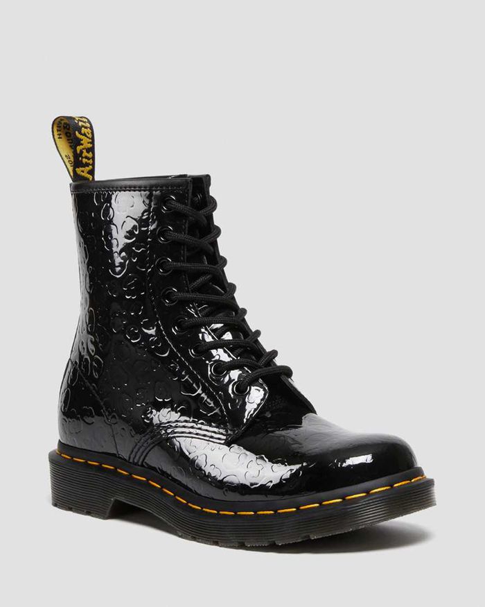 Dr Martens Vintersko Dame Svart 1460 Leopard Emboss Patent Læder 5673VWPKS